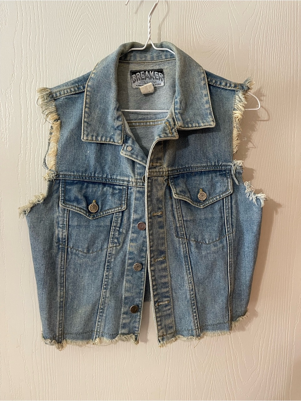 Blue Distressed Denim Vest